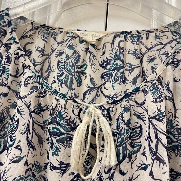 Aeropostale Floral Boho Tie Blouse Cream Navy - M - Picture 4 of 13